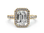 Emerald Cut Halo Engagement Ring Setting | Graduated Pavé Band | Yellow Gold