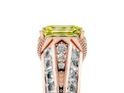 Fancy Yellow Emerald Cut Diamond Vintage-Inspired Milgrain Ring Set in Rose gold with Accent Split Shank