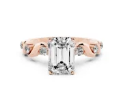 Emerald Cut Ribbon Twist Solitaire Engagement Ring Setting | Accented Shoulders | Rose Gold