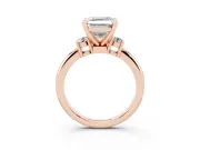 Three-Stone Asscher Cut Diamond Ring Set in Rose gold with Prong Setting and Plain Band