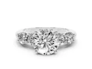 Round Five Stone Engagement Ring Setting | Prong Set Side Stones | Sterling Silver