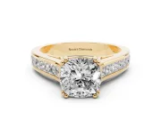 Cushion Cut Cathedral Channel Set Engagement Ring Setting | Double Claw Prongs | Yellow Gold