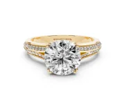 Round Pave Split Shank Engagement Ring Setting | Double Claw Prongs | Yellow Gold