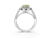 Canary Yellow Heart-Shaped Lab-Grown Diamond Milgrain Halo Solitaire Ring Set in Platinum with Bezel Set Side Stones and Pavé Band