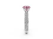 Fancy Pink Round Cut Diamond Solitaire Ring Set in White gold with Prong Setting and Pavé-Set Band