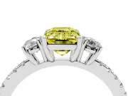 Emerald Cut Three Stone Engagement Ring Setting for a Fancy Yellow Lab-Grown Diamond | Pave Shoulders | Sterling Silver