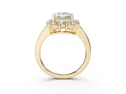 Princess Cut Milgrain Halo Engagement Ring Setting | Graduated Bezel Accents | Yellow Gold