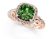 Cushion Cut Leaf Halo Engagement Ring Setting for a Fancy Green Lab-Grown Diamond | Bezel Accents | Rose Gold