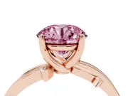 Fancy Pink Round Cut Diamond Pavé Twist Band Solitaire Ring Set in Rose gold with Prong Setting