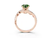 Fancy Green Round Cut Diamond Solitaire Ring Set in Rose gold with Pavé Twist Band and Secure Prong Setting
