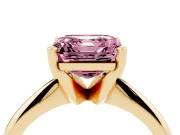 Fancy Pink Asscher Cut Diamond Solitaire Ring Set in Yellow gold with Prong Setting on a Plain Round Band