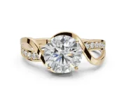 Round Bypass Solitaire Engagement Ring Setting | Pavé and Plain Strands | Yellow Gold