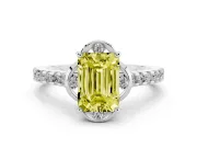 Emerald Cut Floral Petal Engagement Ring Setting for a Fancy Yellow Lab-Grown Diamond | Petal Accents | Platinum