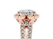 Radiant Cut Petal Frame Floral Halo Engagement Ring Setting | Pavé Split Shank | Rose Gold