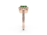 Fancy Green Emerald Cut Diamond Floral Halo Ring Set in Rose gold with Pavé Band and Prong Setting