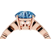 Fancy Blue Round Cut Diamond Solitaire Ring Set in Rose gold with Infinity Twist Pavé Band
