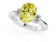 Fancy Yellow Three-Stone Oval Cut Diamond Ring Set in Silver with Prong Setting and Plain Band