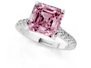 Asscher Cut Hidden Halo Pave Engagement Ring Setting for a Fancy Pink Lab-Grown Diamond | Claw Prongs | Sterling Silver