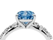 Fancy Blue Cushion Cut Diamond Solitaire Vine Band Ring Set in Platinum with Round Accents and Prong Setting