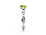 Fancy Yellow Heart Cut Diamond Twist Band Solitaire Ring Set in Silver with Leaf Prong Setting and Accent Stones