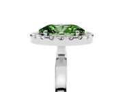 Fancy Green Oval Cut Diamond Halo Solitaire Ring Set in White gold with Pavé Band and Prong Setting