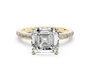 Asscher Cut Hidden Halo Pavé Engagement Ring Setting | Micro Pavé Band | Yellow Gold