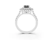 Fancy Black Emerald Cut Diamond Double Halo Statement Ring Set in White gold with Pavé Band