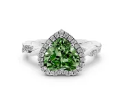 Fancy Green Heart Cut Diamond Halo Twisted Band Ring Set in White gold with Prong Setting