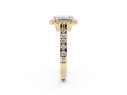 Emerald Cut Halo Engagement Ring Setting | Shared Prong Shoulders | Yellow Gold