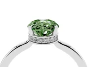 Fancy Green Oval Cut Diamond Solitaire Engagement Ring Set in White gold with Prong Setting on a Plain Band