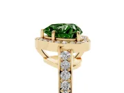 Fancy Green Heart Cut Diamond Halo Pavé Engagement Ring Set in Yellow gold with Bezel Setting