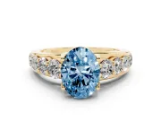 Oval Graduated Engagement Ring Setting for a Fancy Blue Lab-Grown Diamond | Yellow Gold