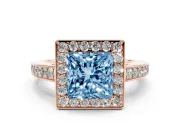 Princess Cut Framed Halo Engagement Ring Setting for a Fancy Blue Lab-Grown Diamond | Rose Gold