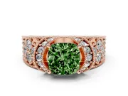 Cushion Cut Vintage Pave Engagement Ring Setting for a Fancy Green Lab-Grown Diamond | Milgrain Edges | Rose Gold