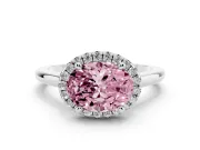 Oval Halo Engagement Ring Setting for a Fancy Pink Lab-Grown Diamond | Plain Polished Band | White Gold