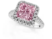 Princess Cut Halo Engagement Ring Setting for a Fancy Pink Lab-Grown Diamond | Pave Shoulders | Platinum