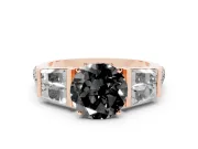 Round Channel Set Baguette Engagement Ring Setting for a Black Center | Paired Baguettes | Rose Gold