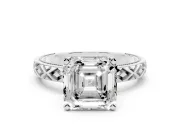 Asscher Cut Diamond Solitaire Ring Set in Silver with Milgrain and Black Enamel X Pattern Band