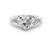 Heart-Shaped Three-Stone Engagement Ring Setting | Pear Side Stones | Sterling Silver