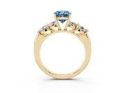 Cushion Cut Five Stone Engagement Ring Setting for a Fancy Blue Lab-Grown Diamond | Prong Set Side Stones | Yellow Gold