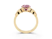 Fancy Pink Round Cut Diamond Milgrain Leaf Band Solitaire Ring Set in Yellow gold with Accent Stones and Prong Setting