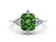 Fancy Green Radiant Cut Diamond Cluster Ring Set in White gold with Beaded Band