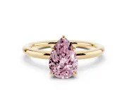 Fancy Pink Pear Cut Diamond Solitaire Ring Set in Yellow gold with Thin Band and Prong Setting