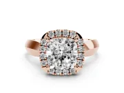 Cushion Cut Halo Engagement Ring Setting | Square Profile Band | Rose Gold