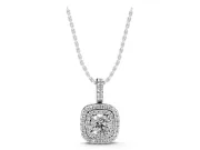 Round Lab-Grown Diamond Cushion Double Halo Pendant Necklace | Pavé Bail | Sterling Silver