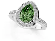 Pear-Shaped Bezel-Rim Halo Engagement Ring Setting for a Fancy Green Lab-Grown Diamond | Pave Band | Platinum