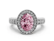 Oval Milgrain Halo Engagement Ring Setting for a Fancy Pink Lab-Grown Diamond | Platinum