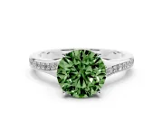 Round Pave Solitaire Engagement Ring Setting for a Fancy Green Lab-Grown Diamond | Sweeping Shoulders | White Gold