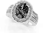 Oval Scalloped Halo Engagement Ring Setting for a Black Center | Double Row Band | Platinum