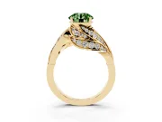 Round Bypass Hidden Halo Engagement Ring Setting for a Fancy Green Lab-Grown Diamond | Graduated Pavé | Yellow Gold